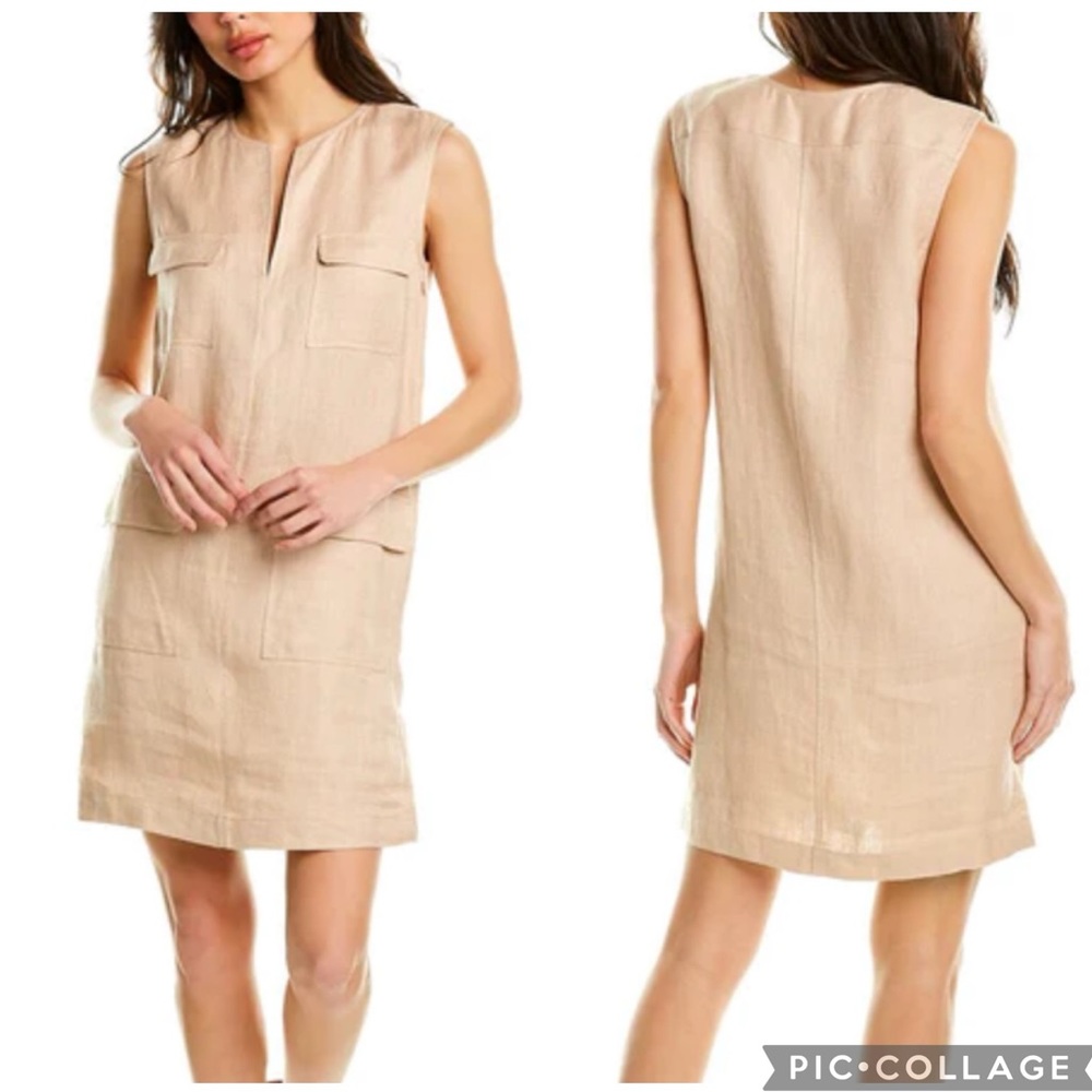 Theory Utilitarian‎ Linen Blend Shift Dress Rose Quartz Beige 2